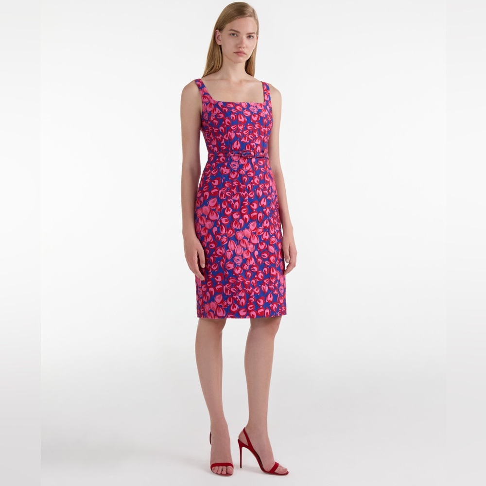 SALONI Pink and Blue Floral Midi Dress US 4